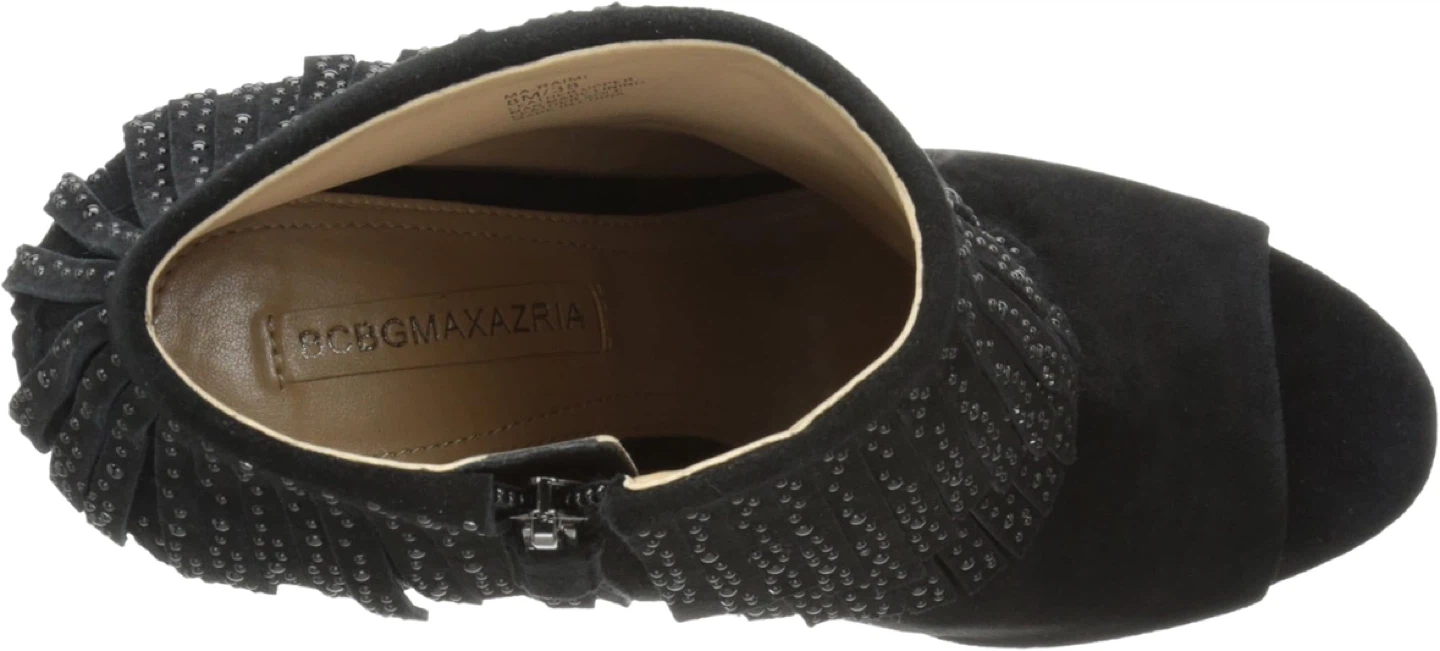 BCBGMAXAZRIA Black Suede Fringe Peep-Toe Heels - photo 3