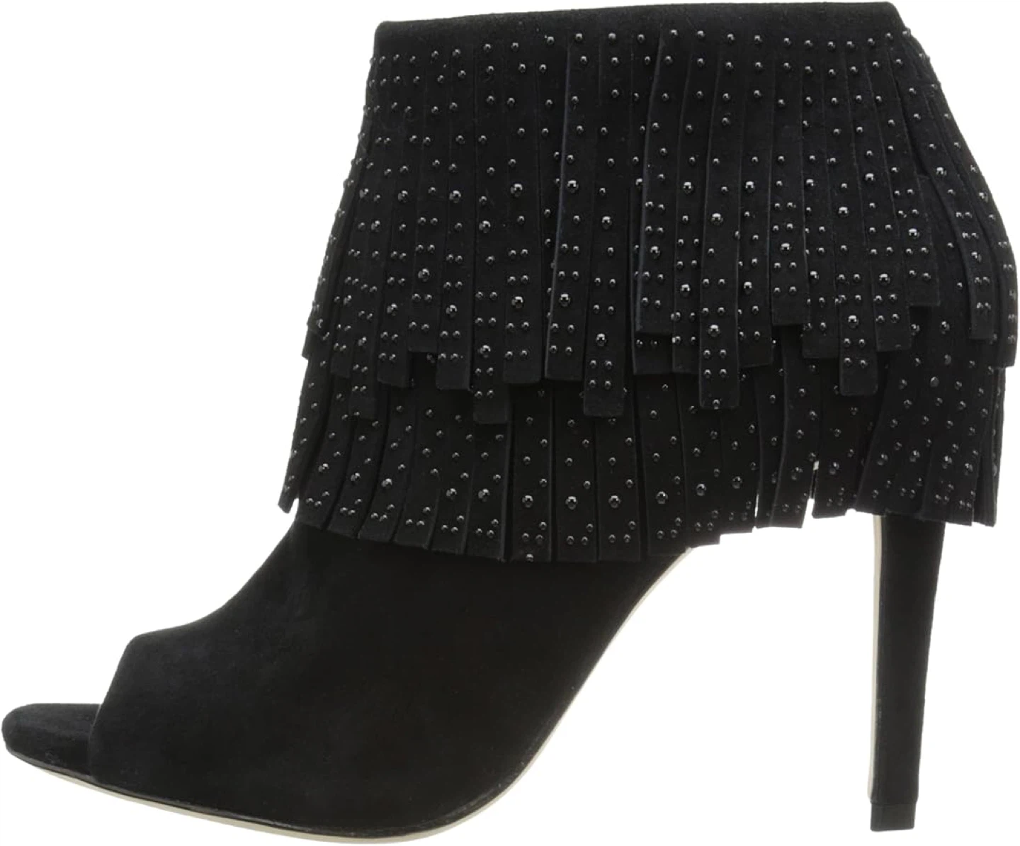 BCBGMAXAZRIA Black Suede Fringe Peep-Toe Heels - photo 2