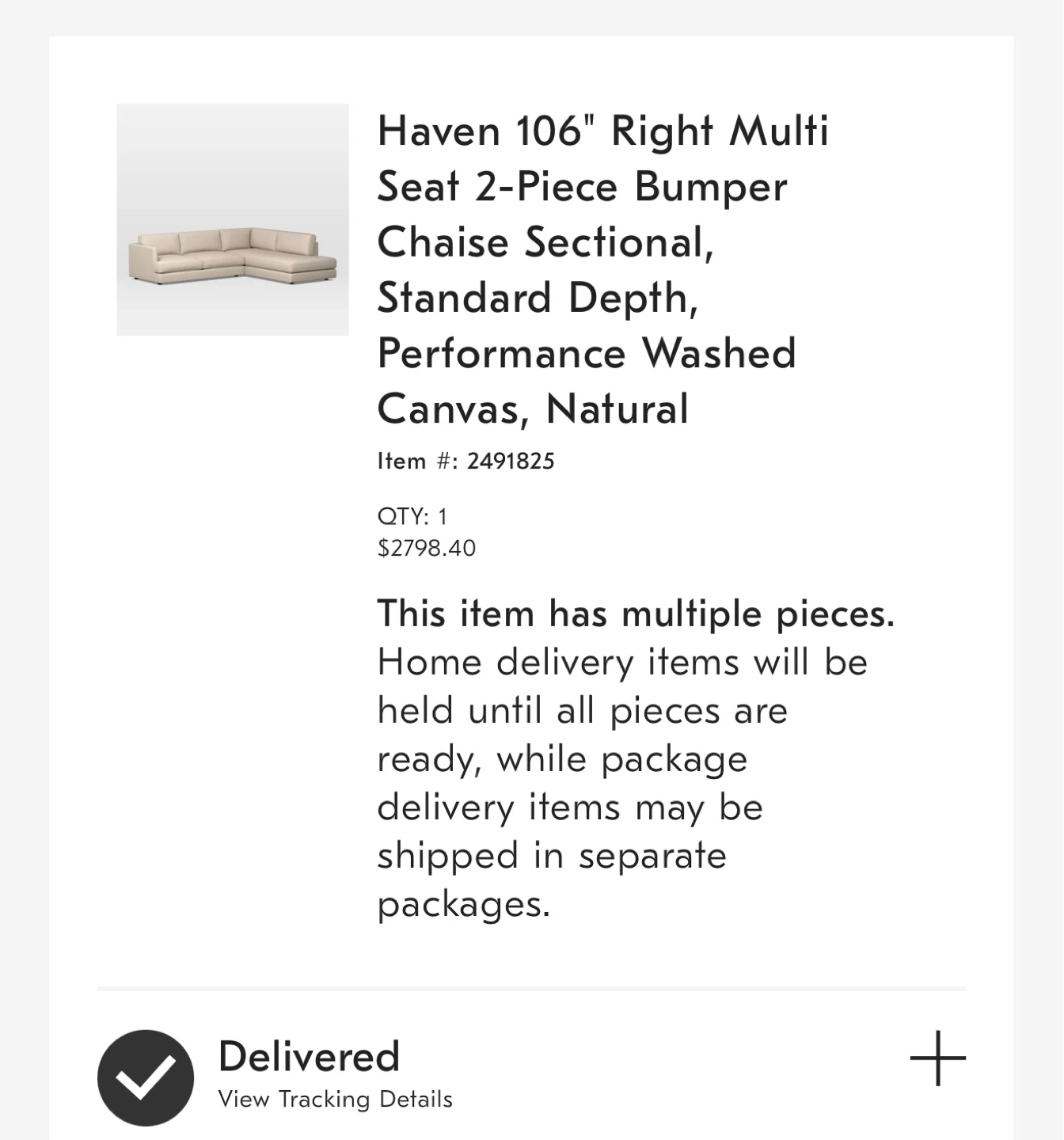 West Elm Haven 106" Sectional Sofa - Natural Canvas - photo 4
