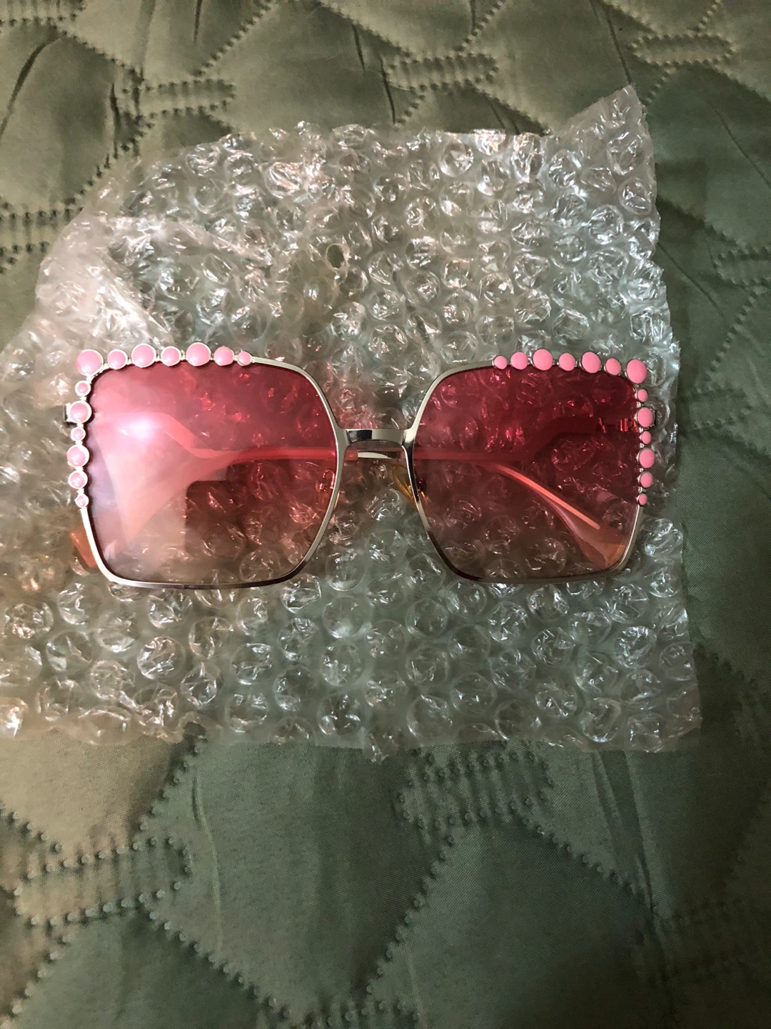 Pink Embellished Oversized Square Sunglasses