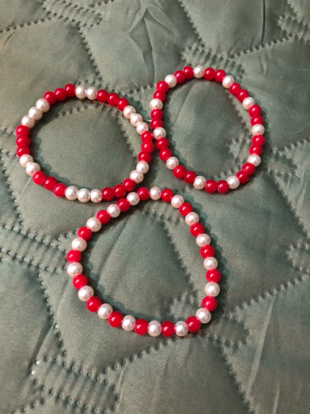 Set of 3 Red and White Beaded Bracelets