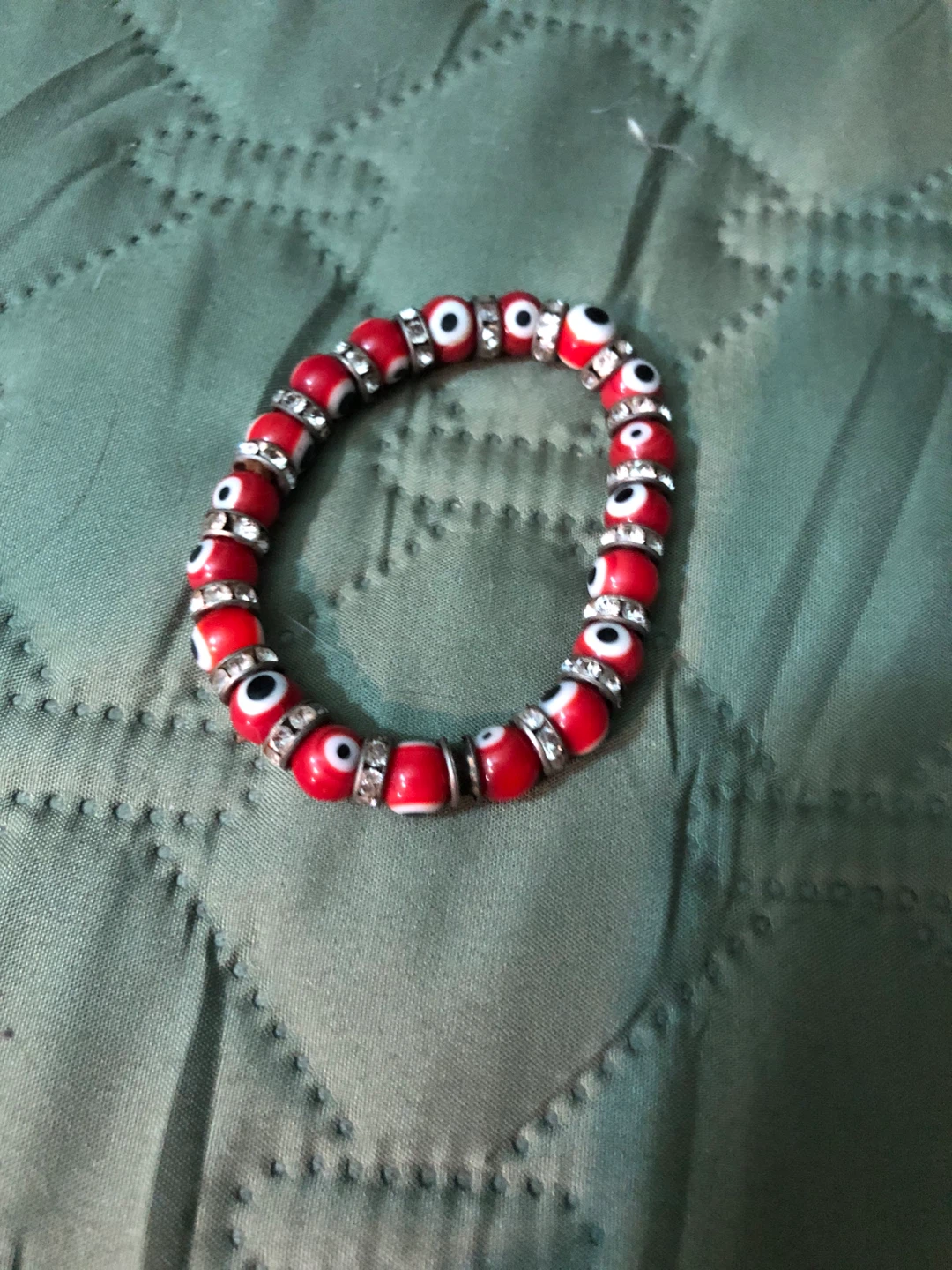 Red Evil Eye Beaded Bracelet with Rhinestone Spacers