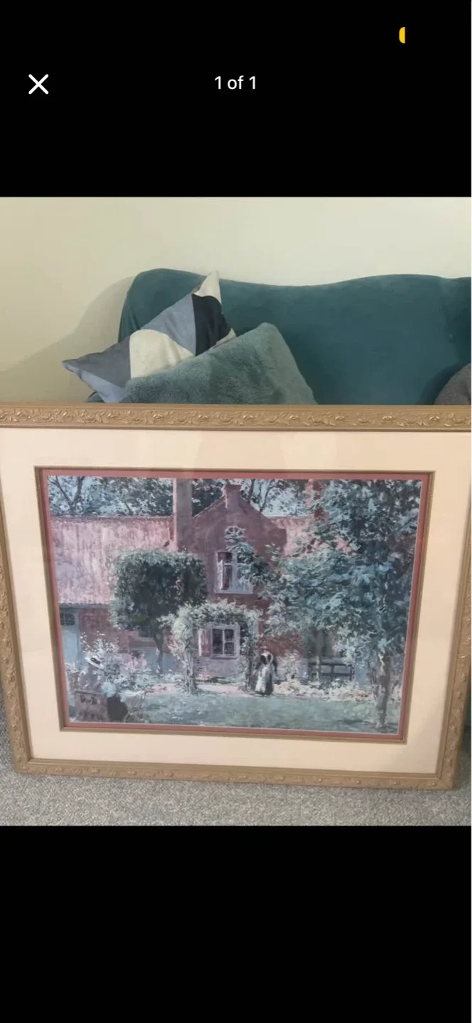 Framed Landscape Painting of a Cottage Garden