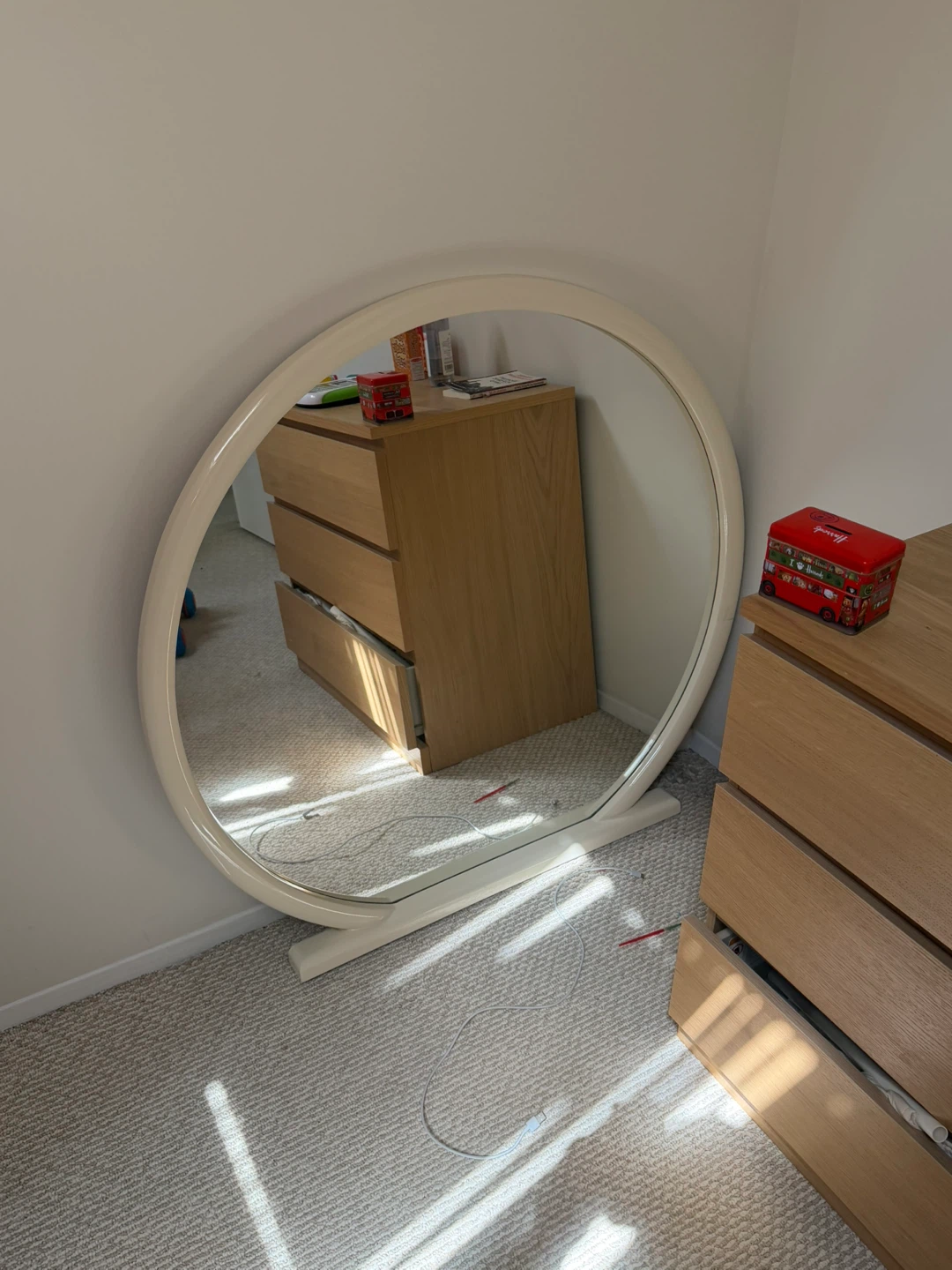 Cream Round Floor Mirror
