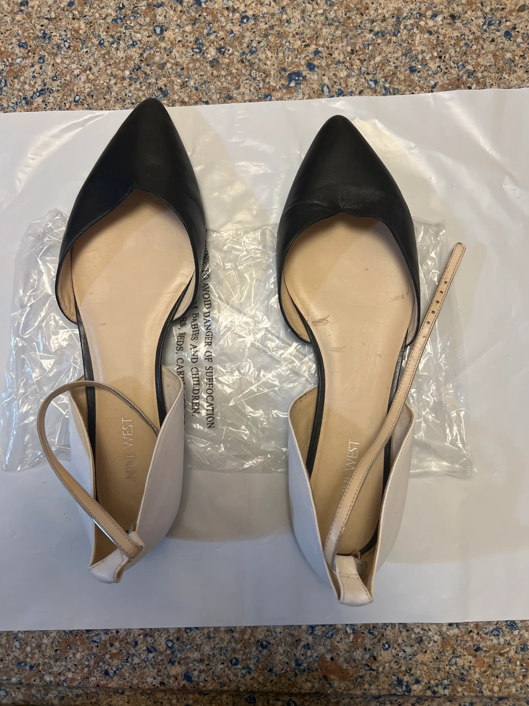 Nine West Black & White Pointed Toe Ballet Flats