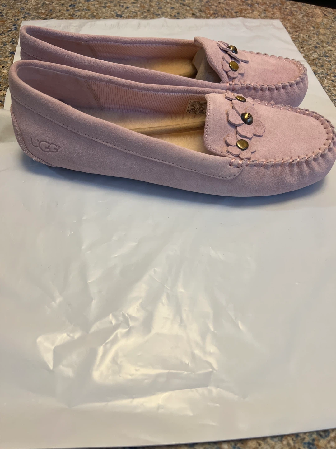 UGG Pink Suede Floral Moccasin Slippers - photo 3