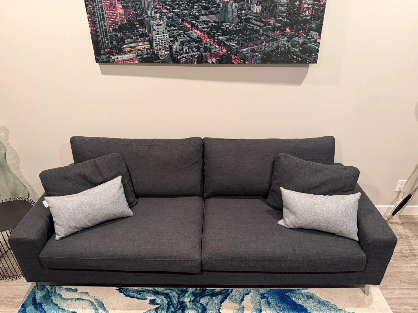 Dark Grey Sofa with Pillows