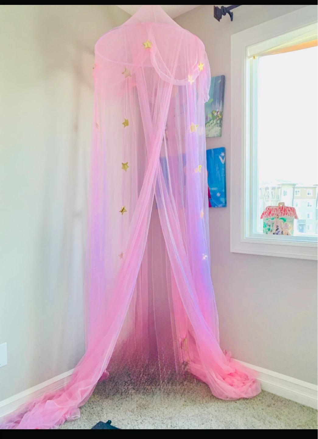 Pink Tulle Canopy with Gold Stars