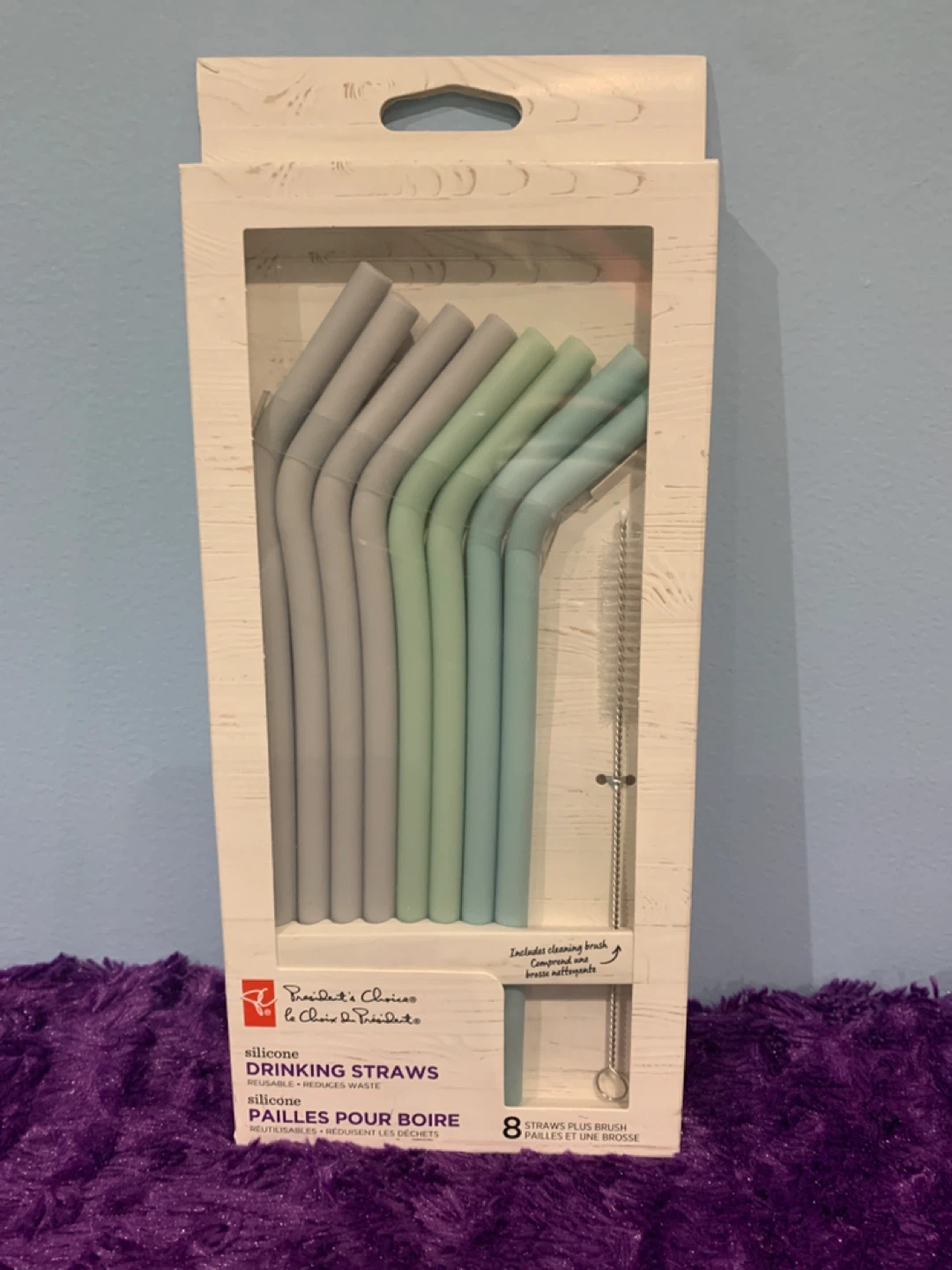 President's Choice Silicone Drinking Straws with Brush - 8 Pack