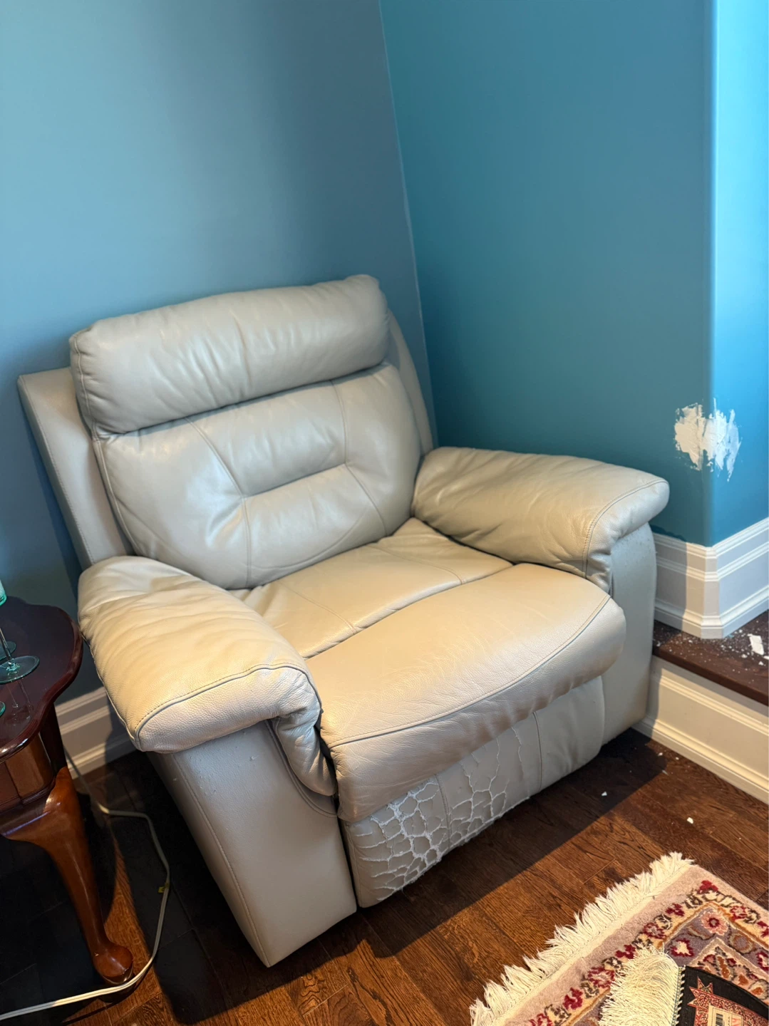 Leather Recliner (Manual) Light Grey