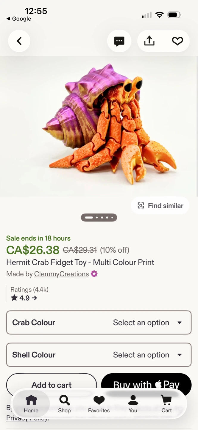 3D Treasures Hermit Crab Toy - Red & Orange - photo 2