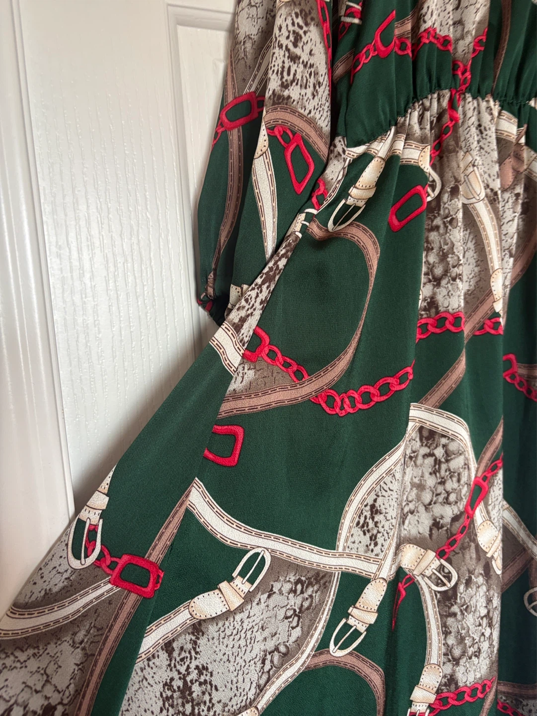 Green Belt and Chain Print Maxi Dress - photo 5