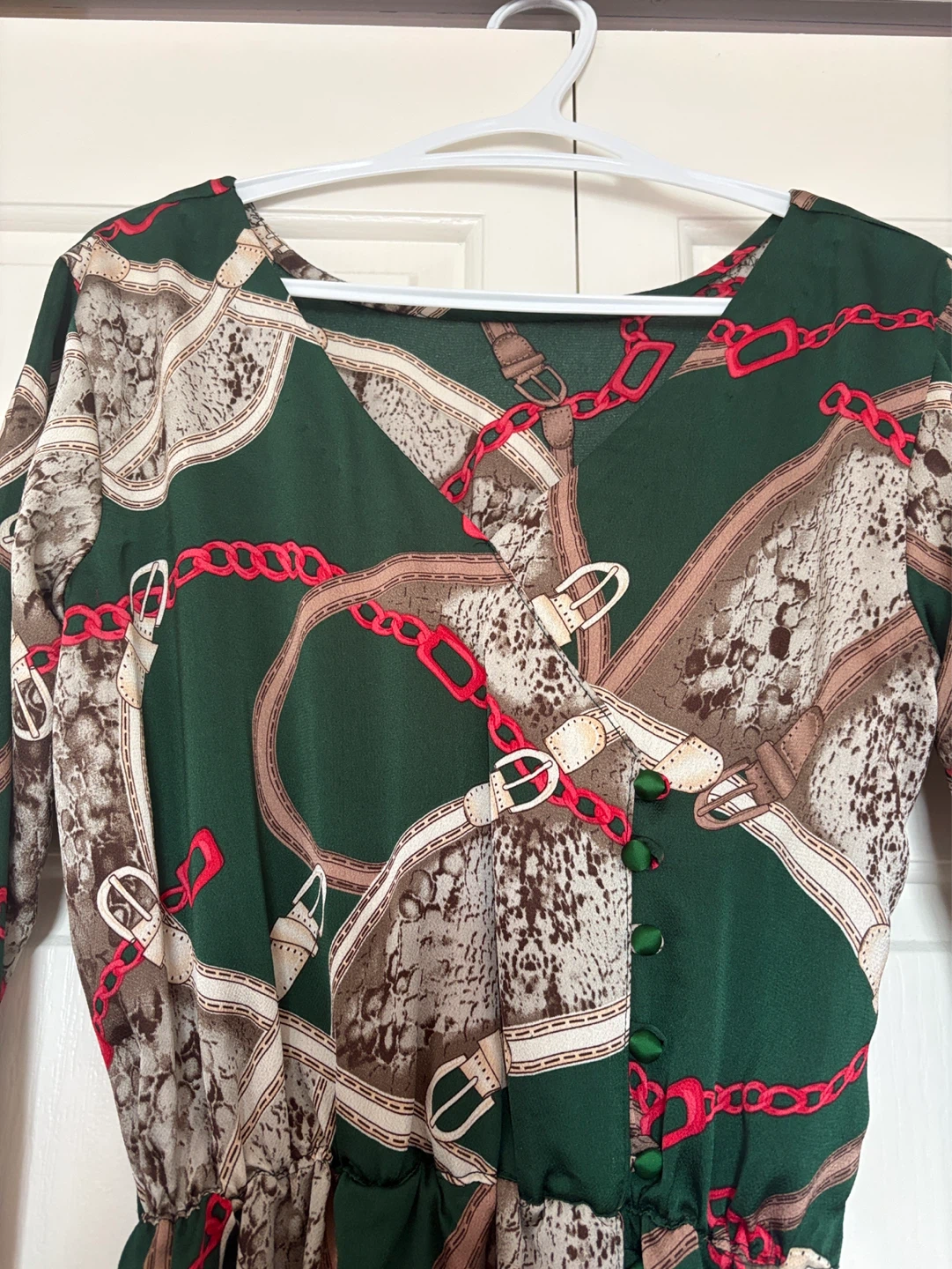 Green Belt and Chain Print Maxi Dress - photo 3