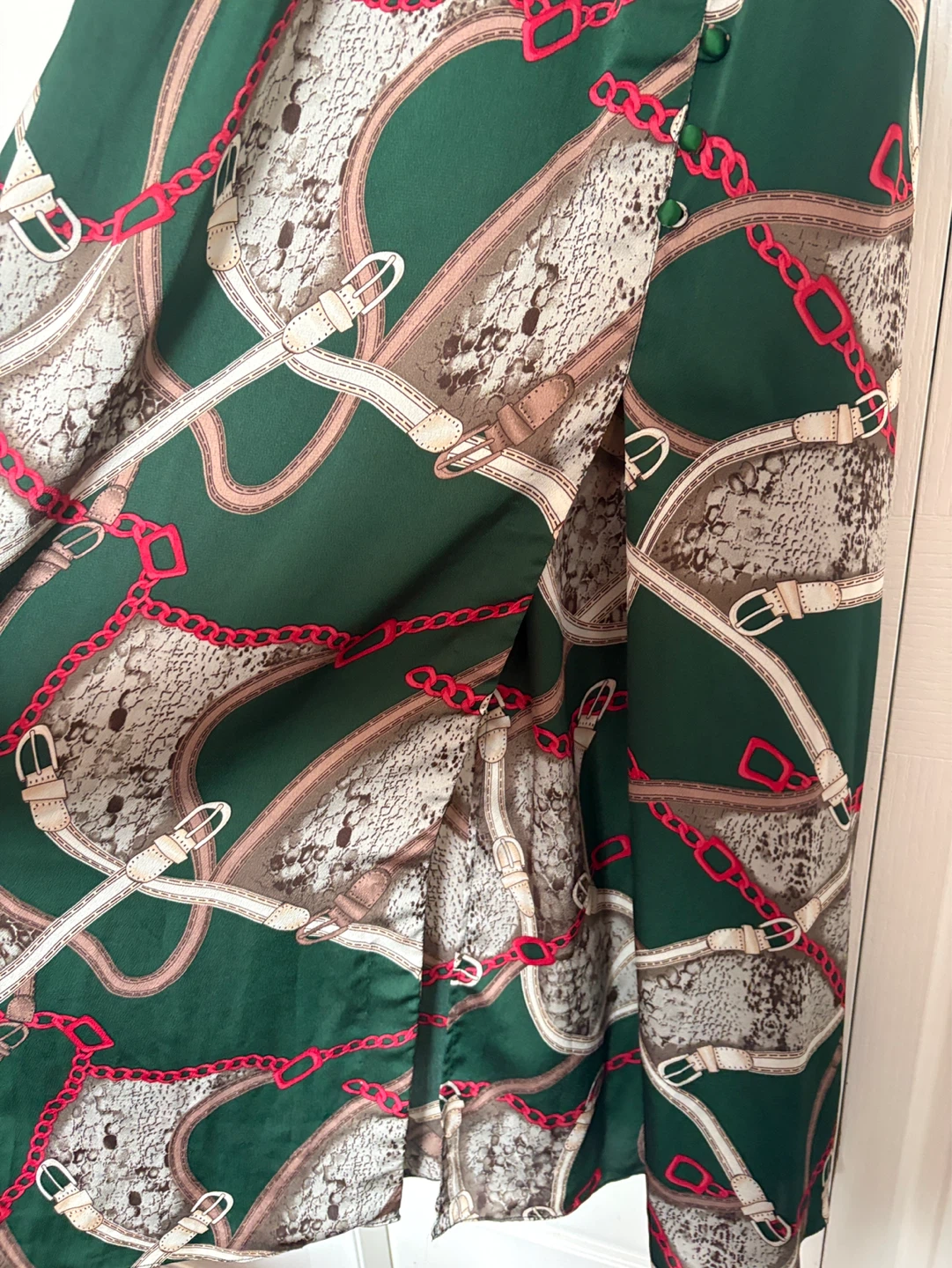 Green Belt and Chain Print Maxi Dress - photo 2