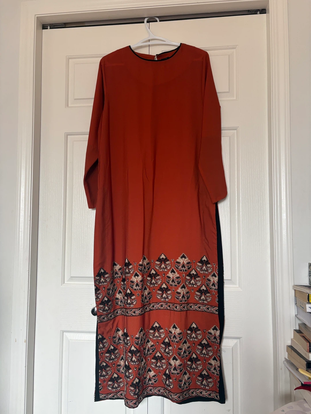 Orange Kurta with Embroidered Hem
