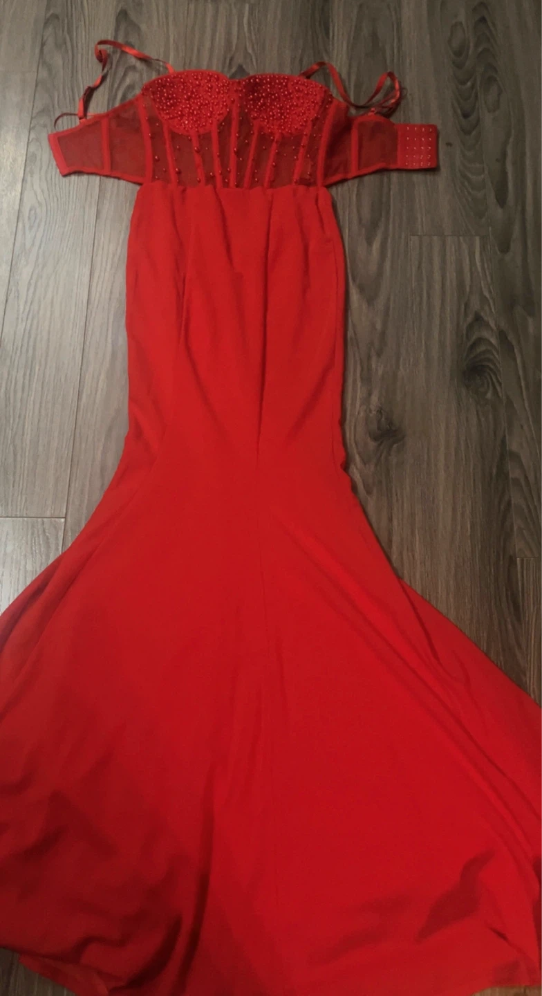 Fashion Nova Red Beaded Corset Gown
