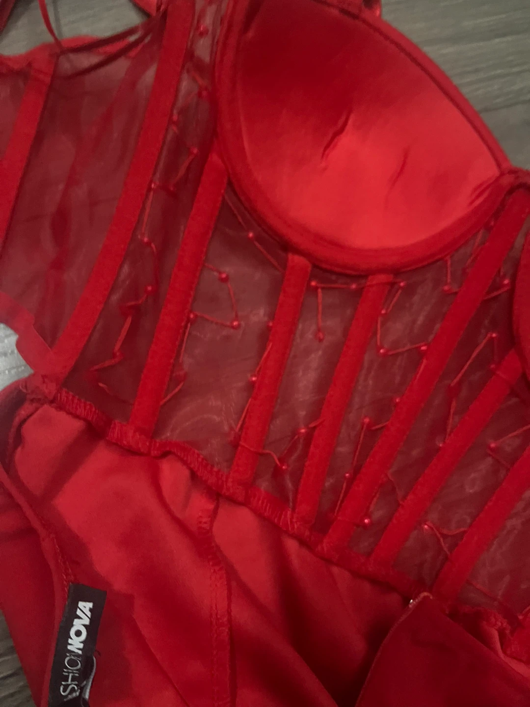 Fashion Nova Red Beaded Corset Gown - photo 4