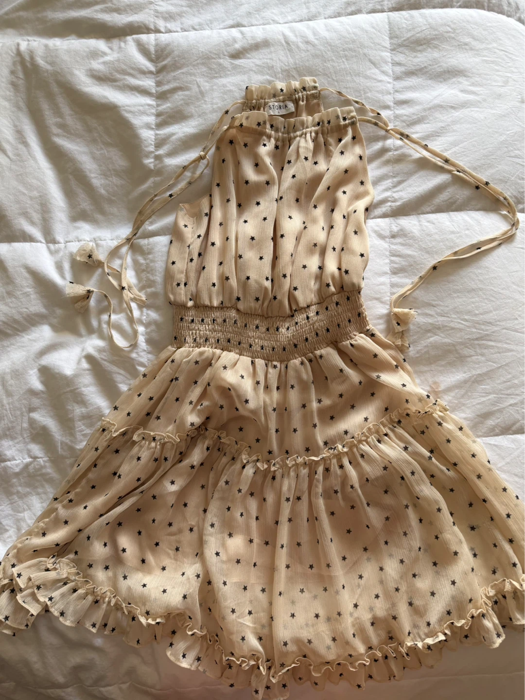 Storia Beige Star Print Mini Dress Size S