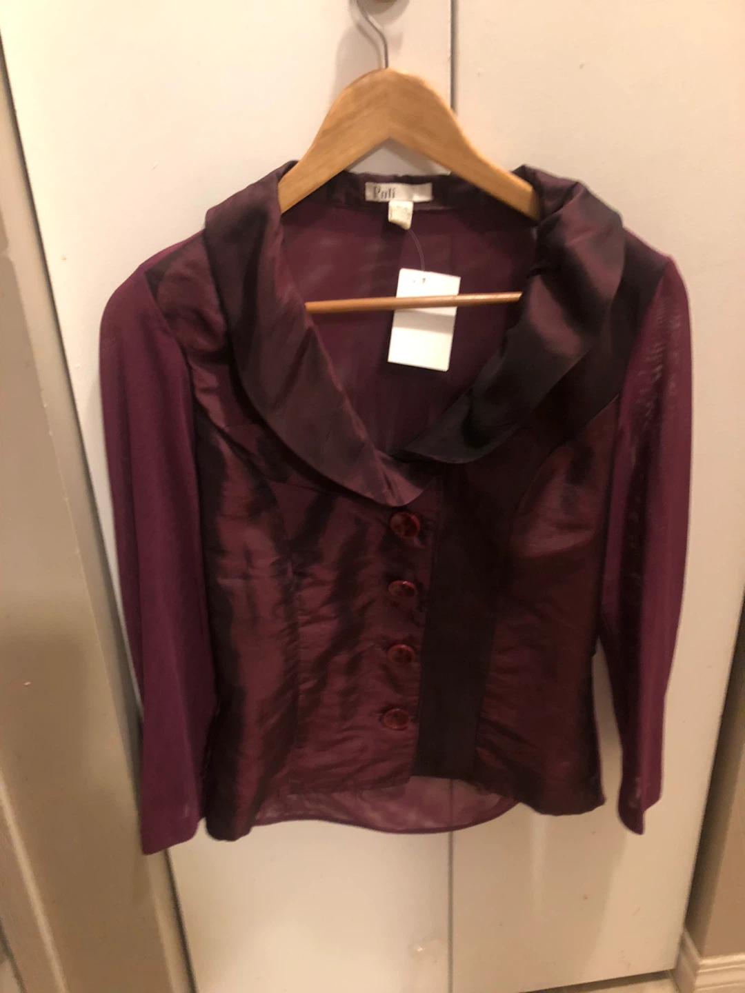 NEW Puli Women's Burgundy Sheer Sleeve Blouse Size 4/34