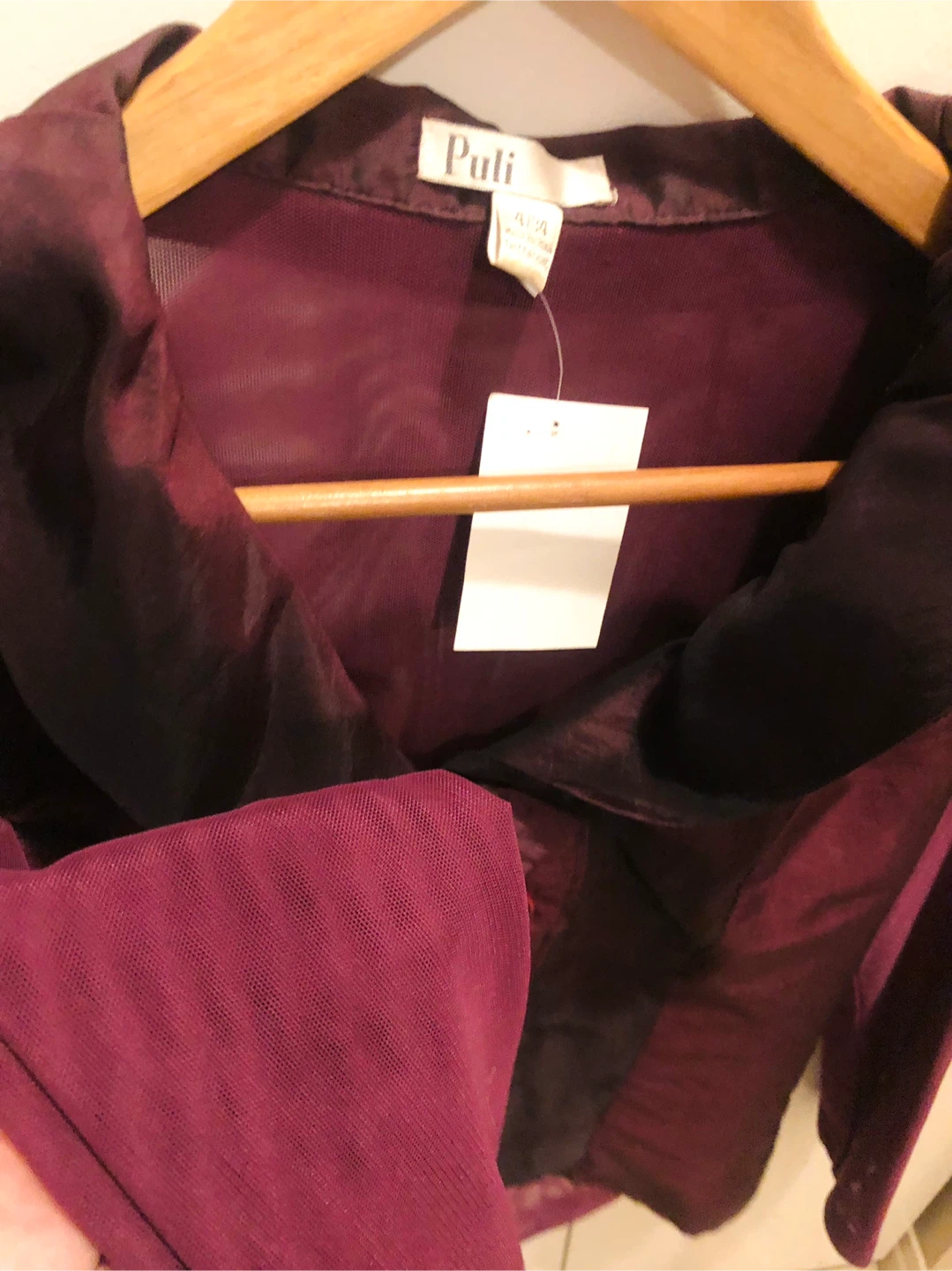 NEW Puli Women's Burgundy Sheer Sleeve Blouse Size 4/34 - photo 4