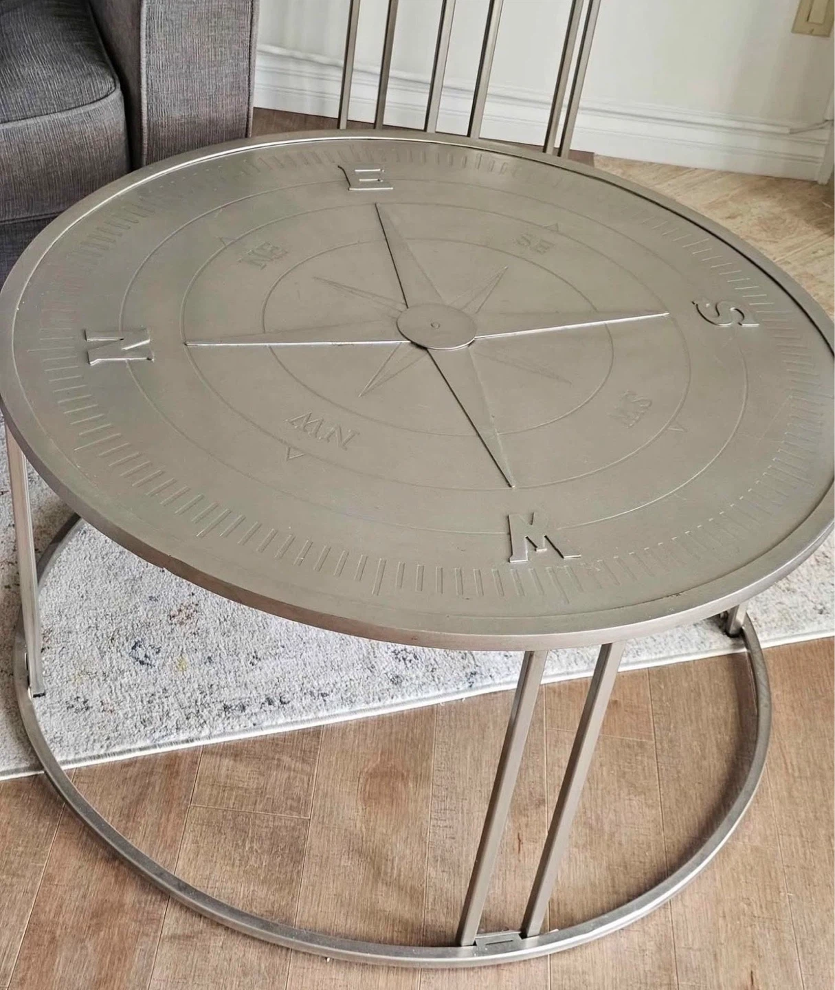 Coastal Stylin'! Solid Steel Compass Rose Coffee Table 18x35.