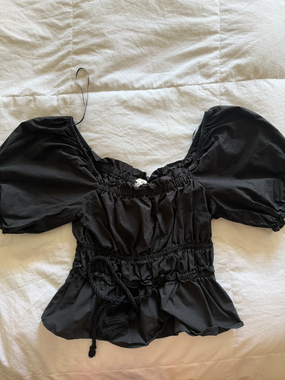ON RIVE Black Smocked Puff Sleeve Top - Size S