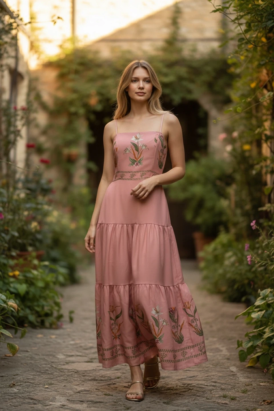 Pink Floral Tiered Maxi Dress - photo 3