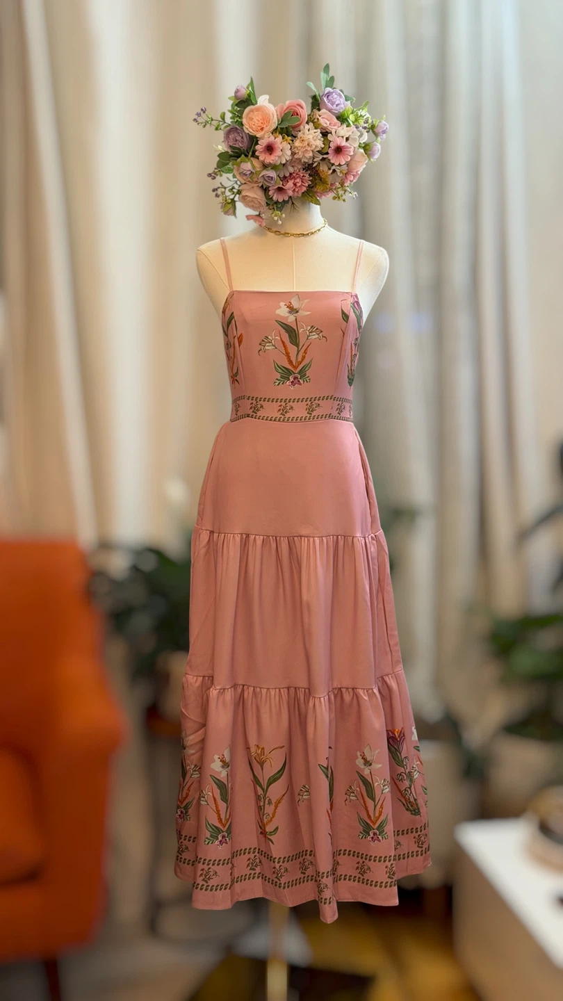 Pink Floral Tiered Maxi Dress