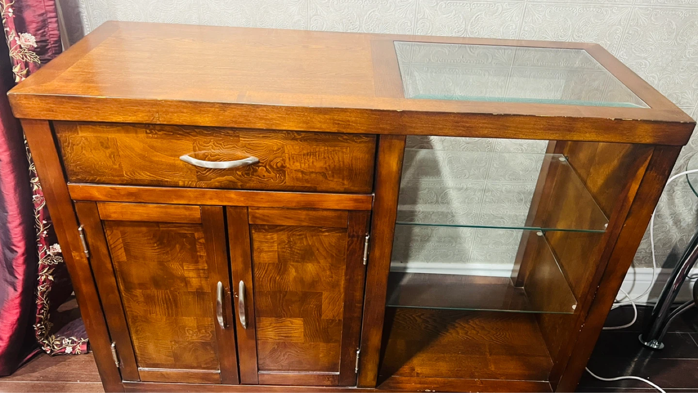 Wooden Bar Cart with Glass Top