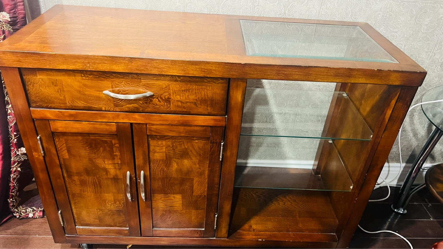 Wooden Bar Cart with Glass Top - photo 2