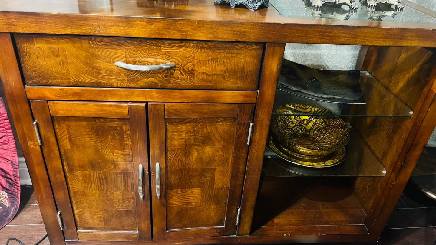 Wooden Bar Cart with Glass Top - photo 3