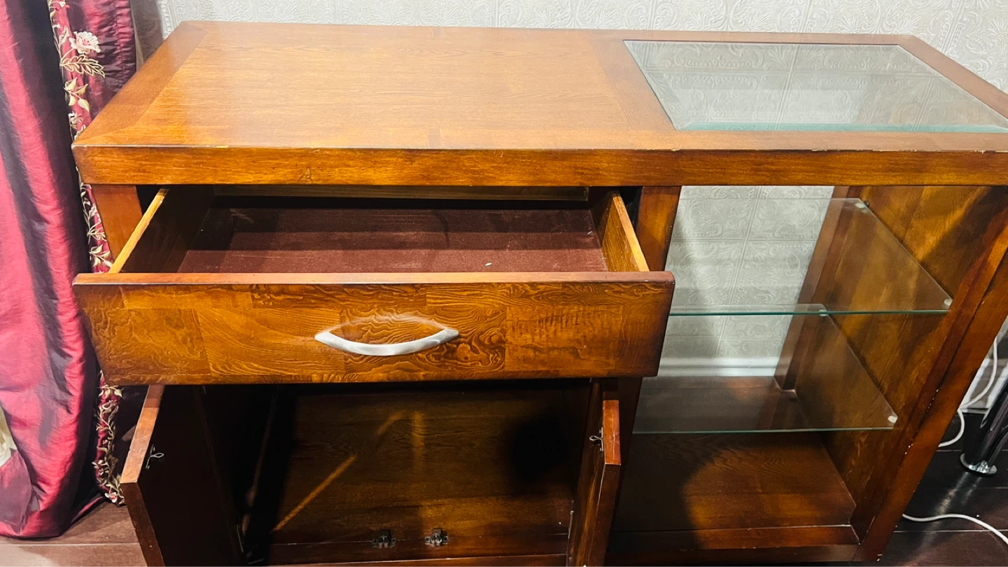 Wooden Bar Cart with Glass Top - photo 4
