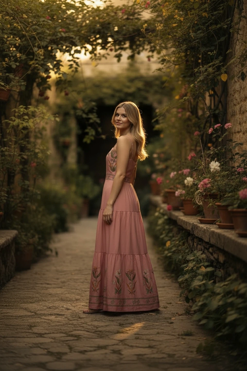 Pink Floral Tiered Maxi Dress - photo 4