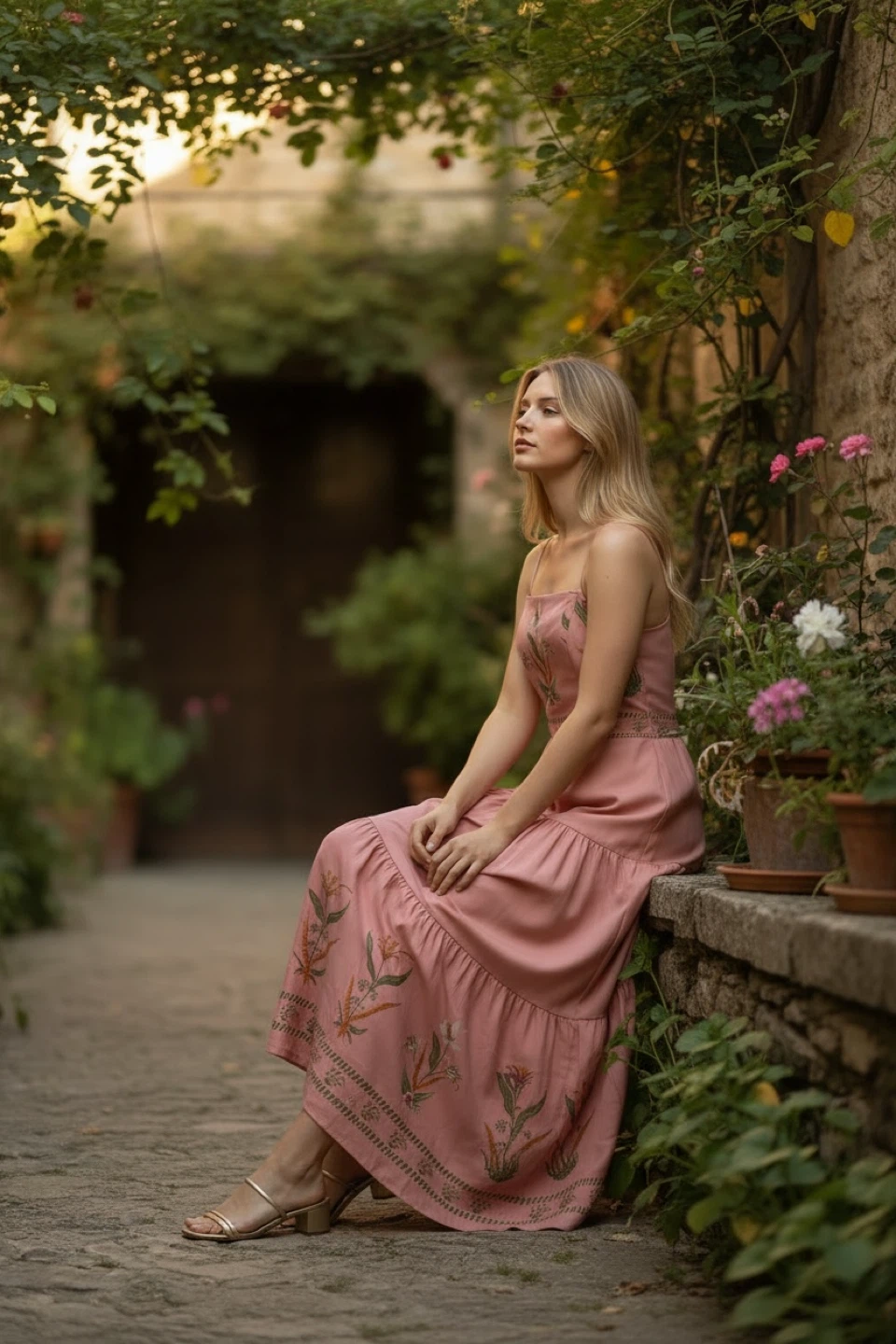 Pink Floral Tiered Maxi Dress - photo 5