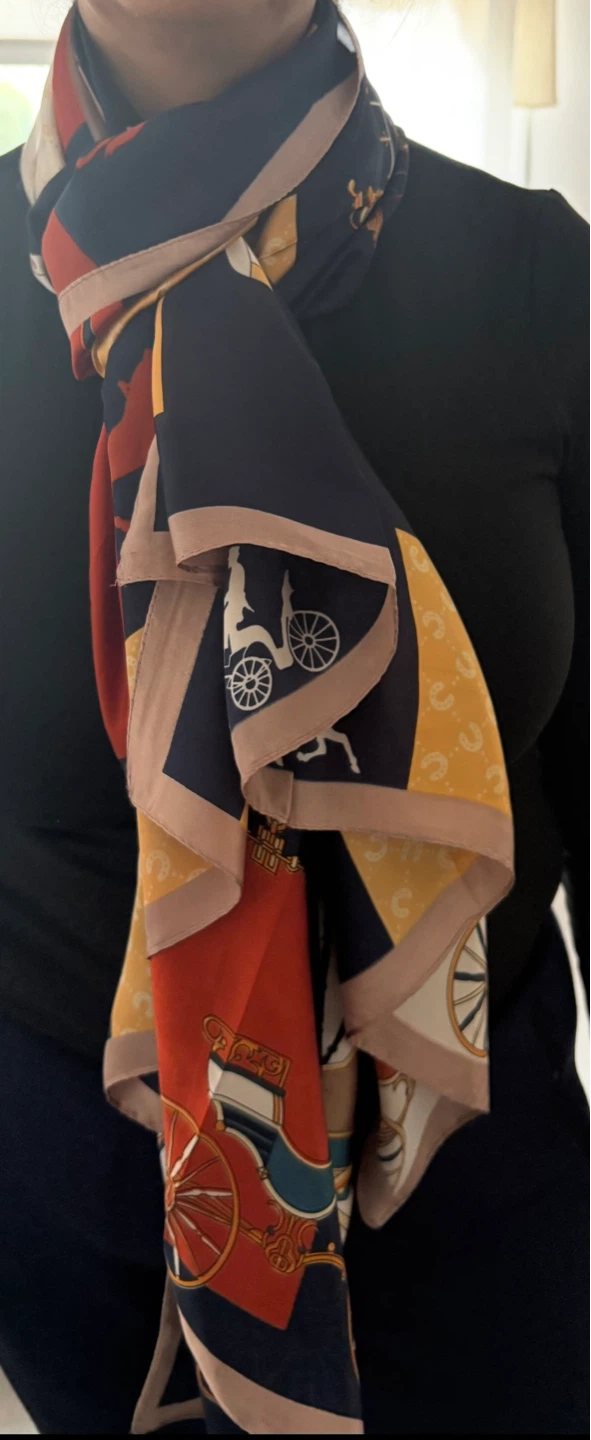 Silk Scarf or shawl with Horse Carriage Print