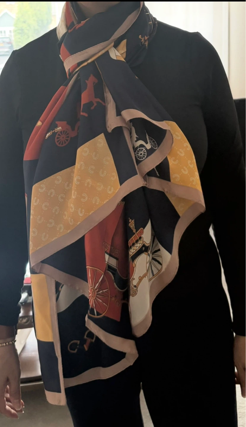 Silk Scarf or shawl with Horse Carriage Print - photo 2