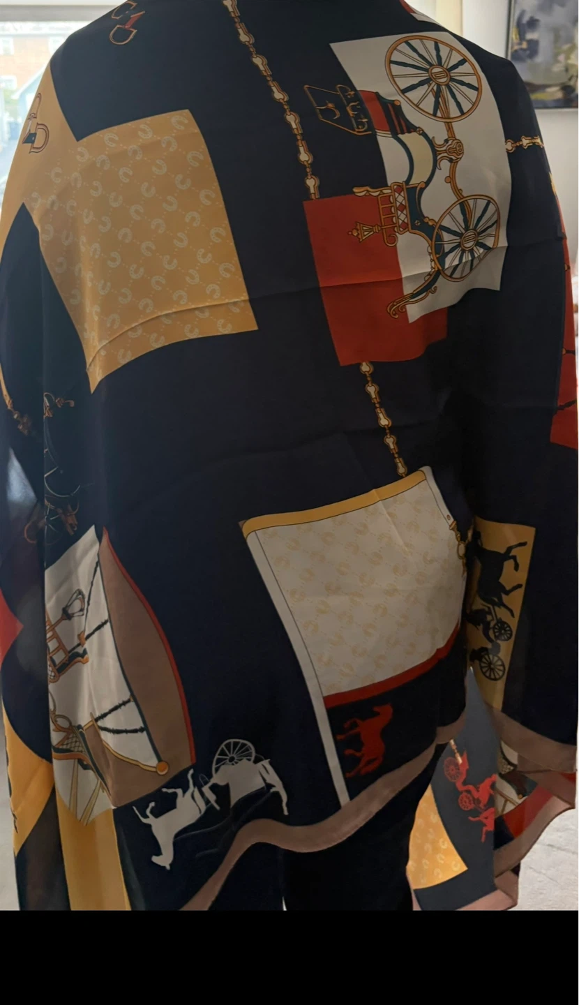 Silk Scarf or shawl with Horse Carriage Print - photo 3