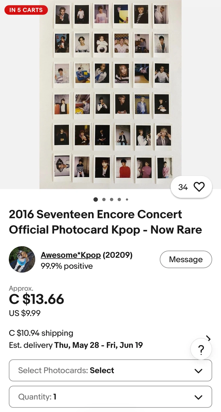 2016 SEVENTEEN Encore Concert Photocard set A+D RARE - photo 3