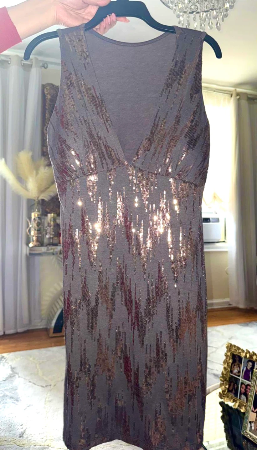 Sequin Sleeveless V-Neck Dress