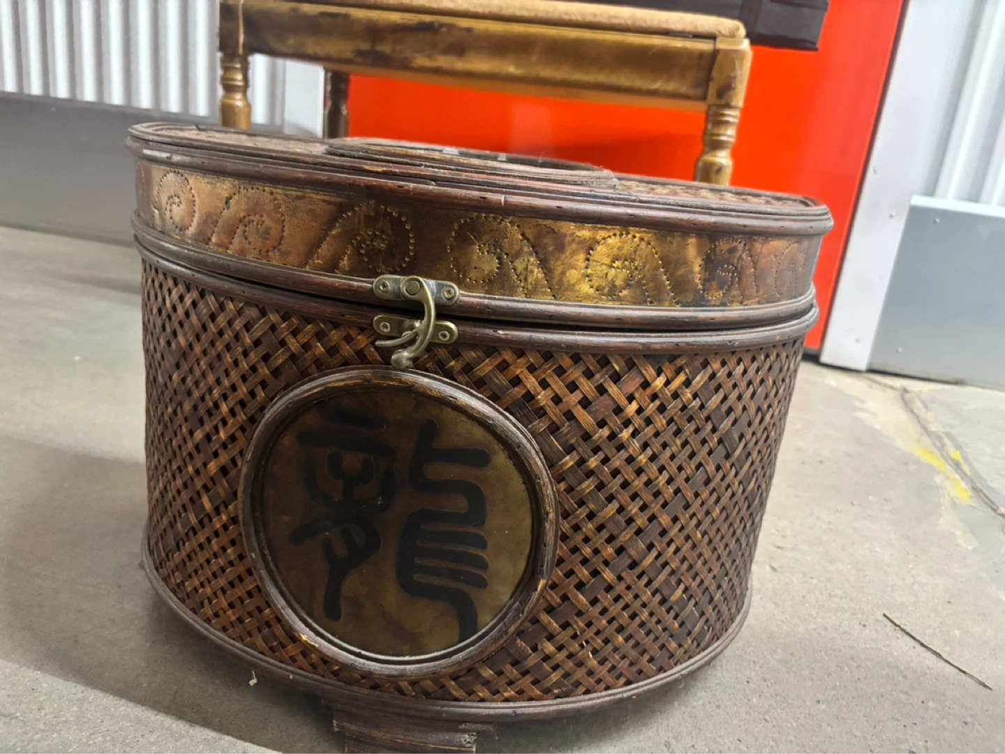 Storage container Asian wicker metal copper