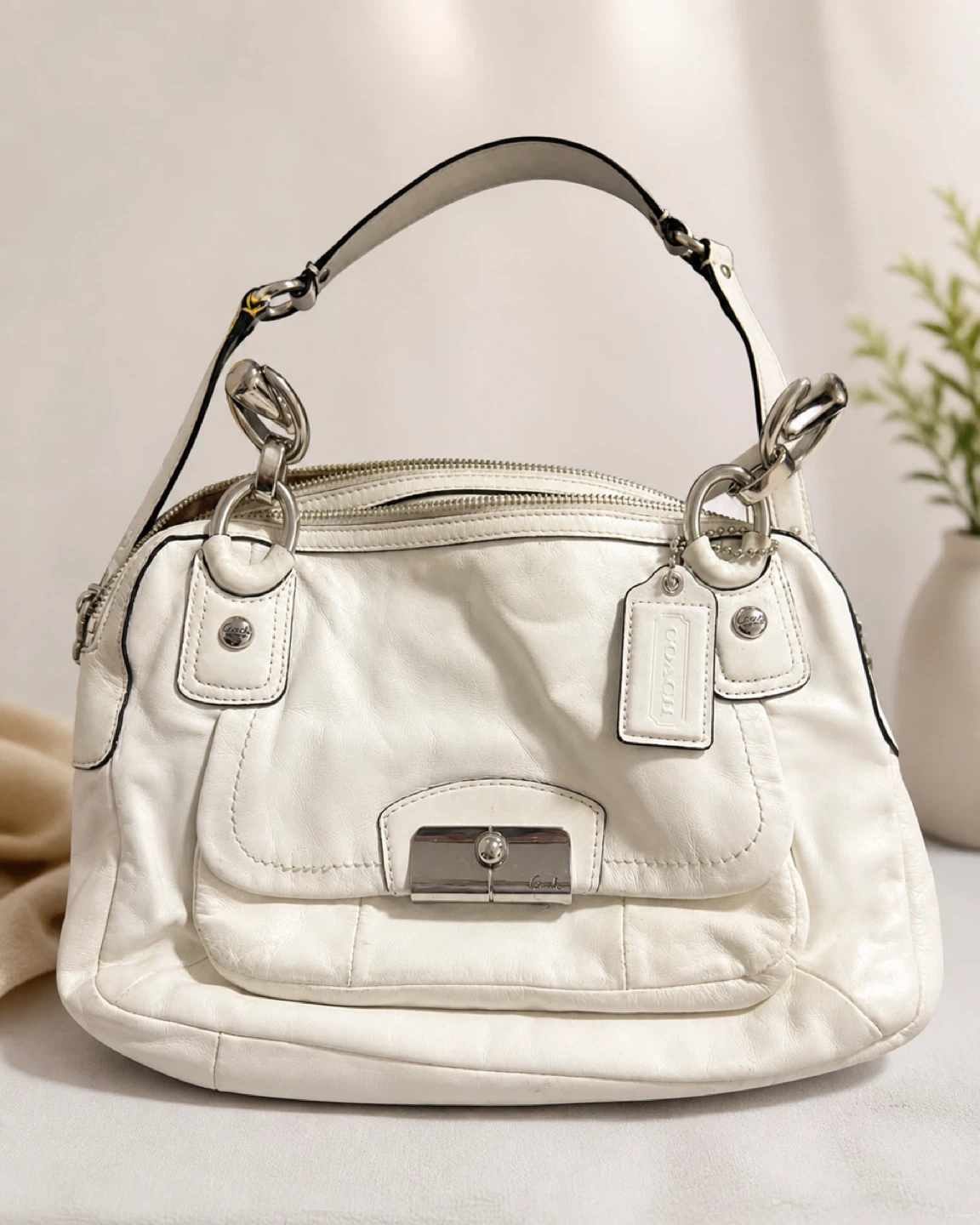 White Leather Coach Hobo Bag