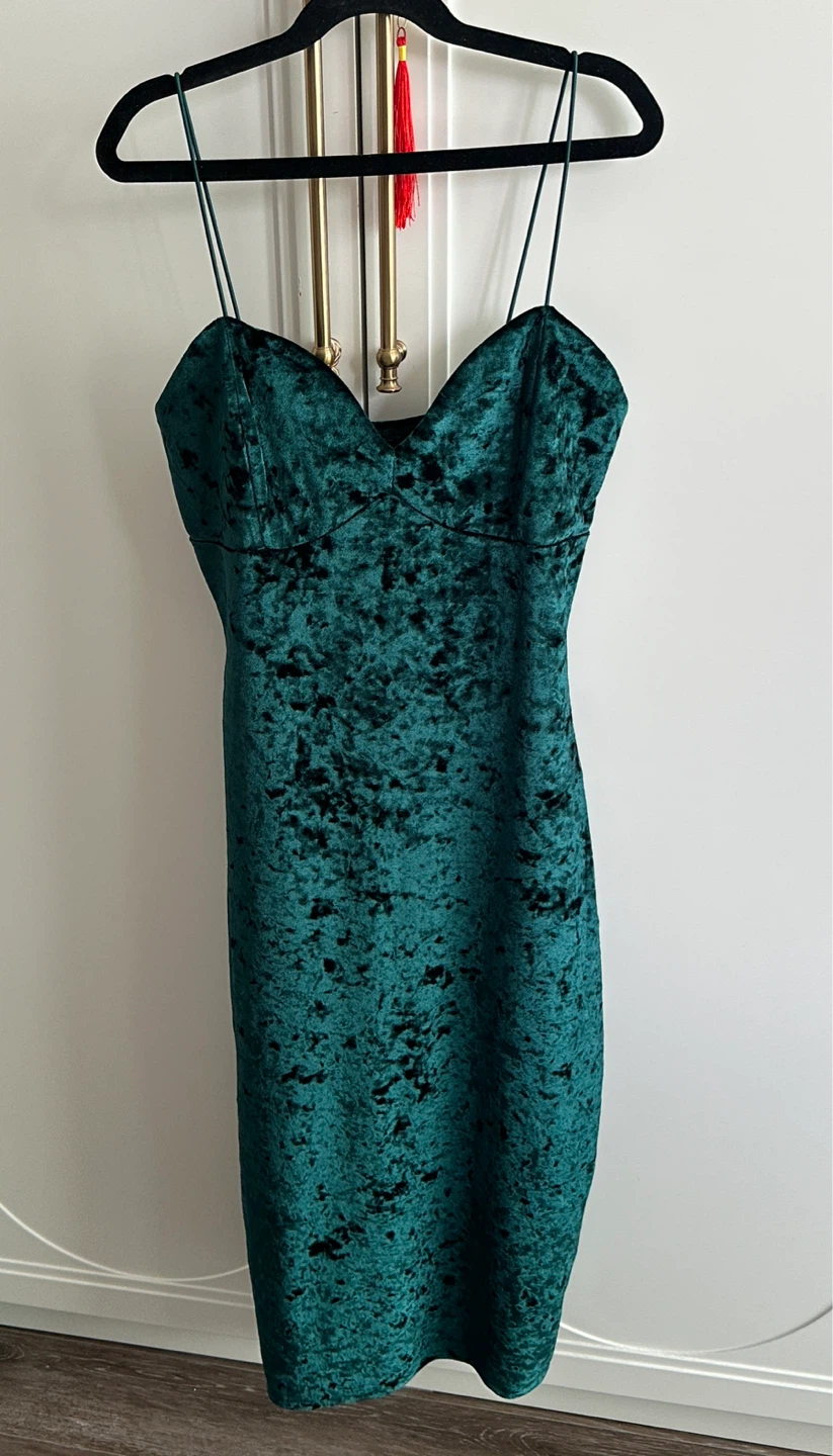 Forever 21 Green Velvet Crushed Slip Dress Size S/P/C - photo 2