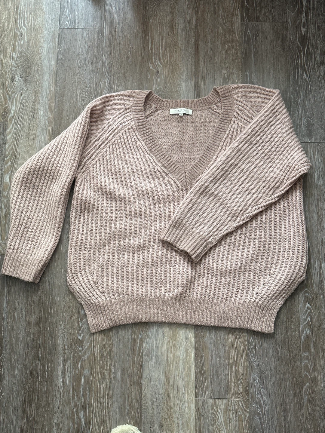 Selected Femme dusty Pink V-Neck Knit Sweater - Size L