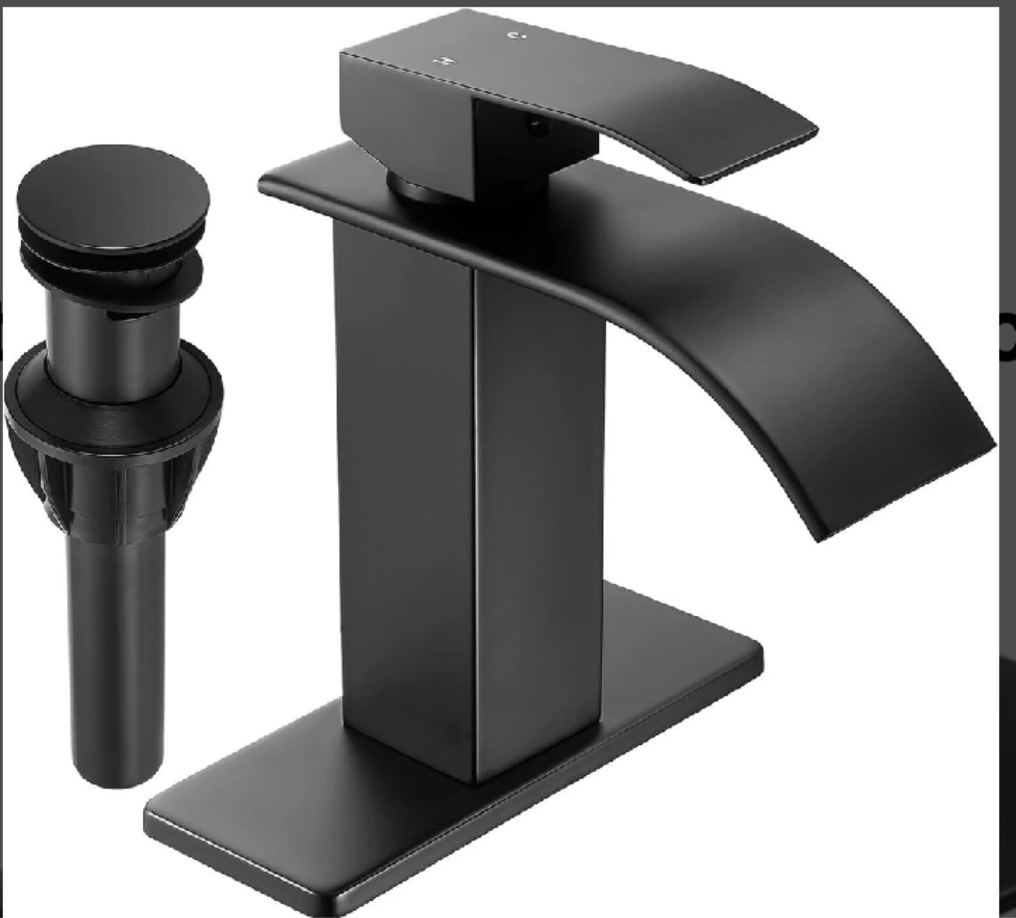 Matte Black Waterfall Bathroom Faucet with Pop-Up Drain