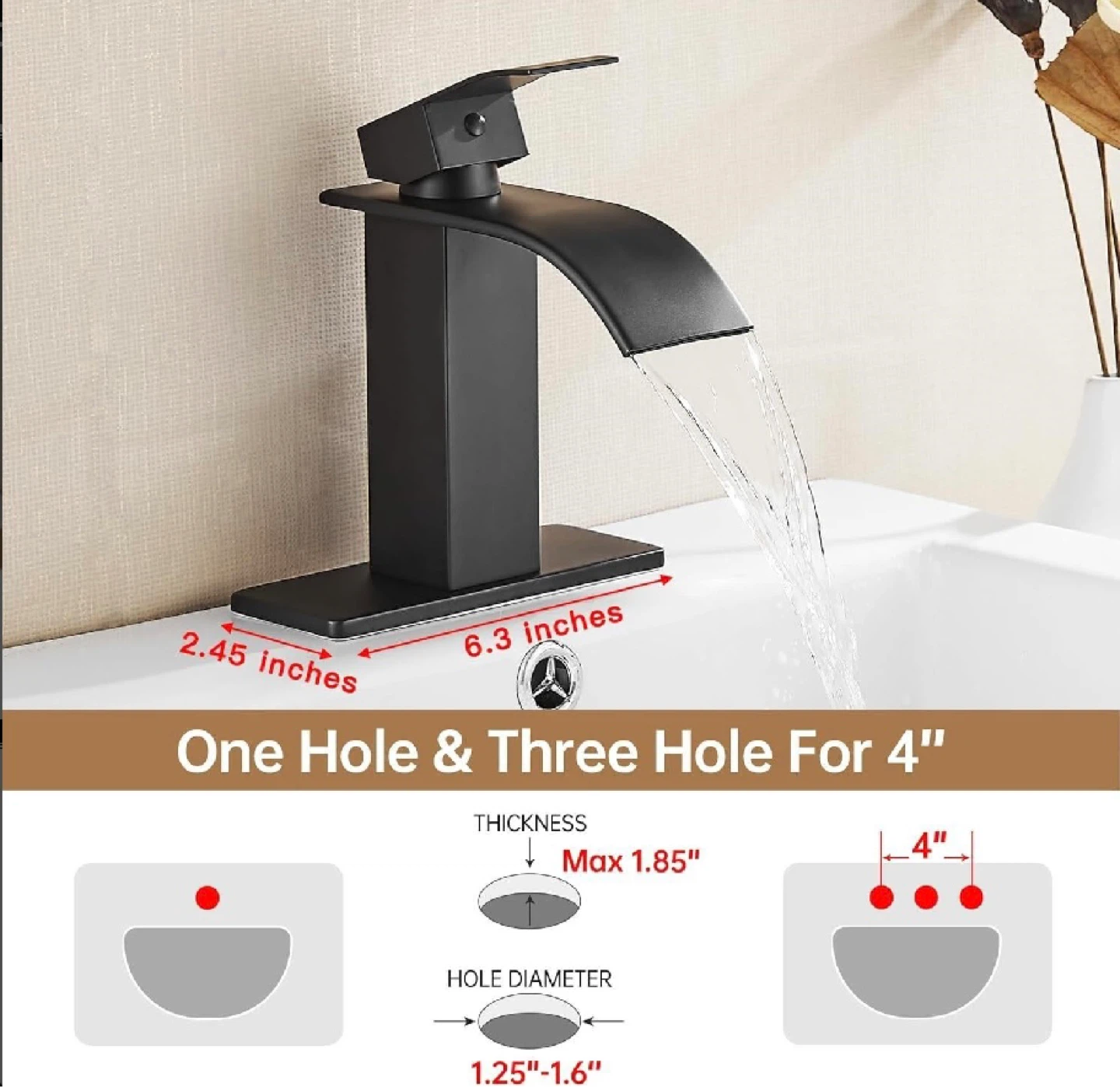 Matte Black Waterfall Bathroom Faucet with Pop-Up Drain - photo 2