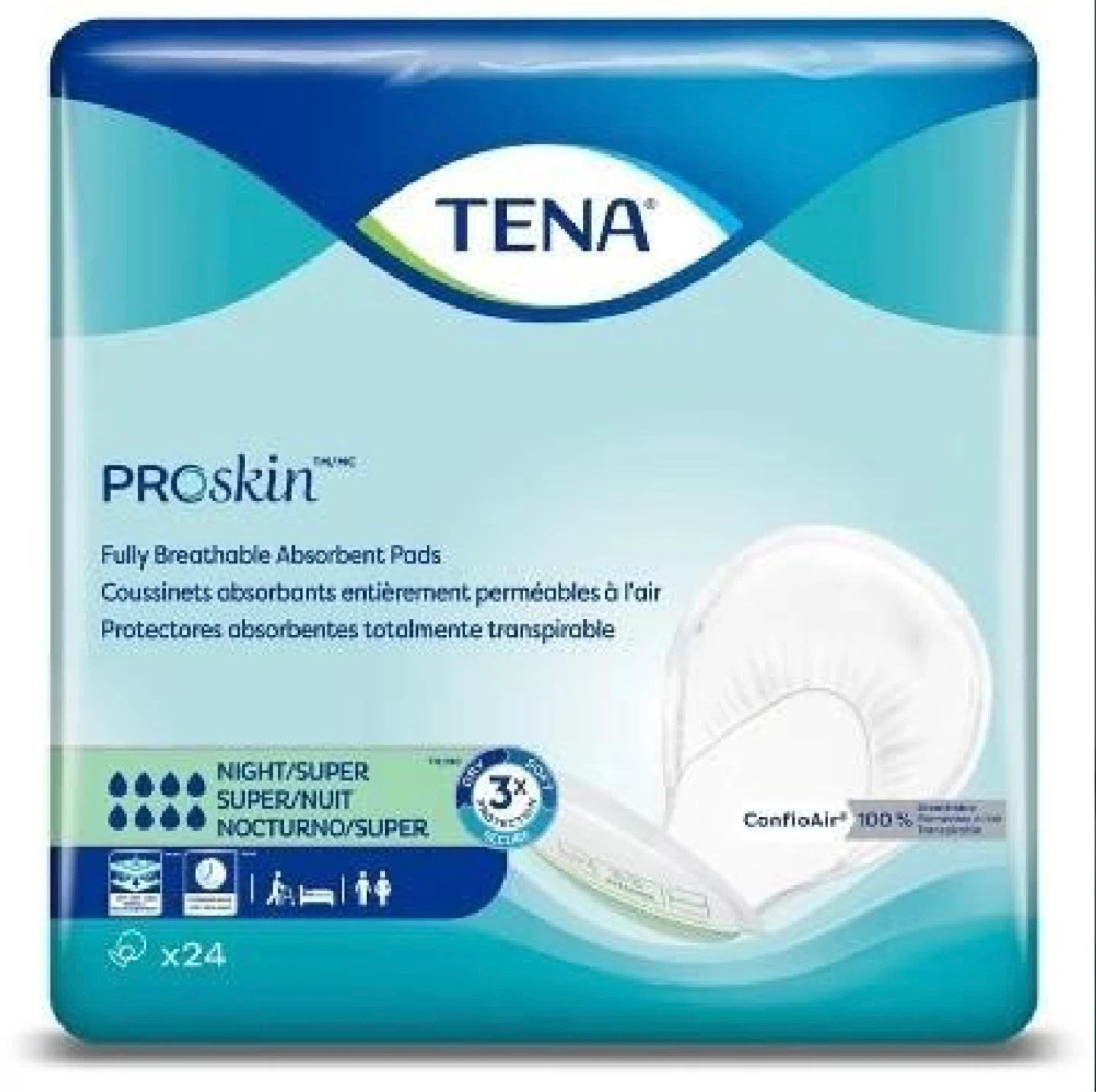 TENA ProSkin Breathable Absorbent Pads - Night/Super, 24 Count