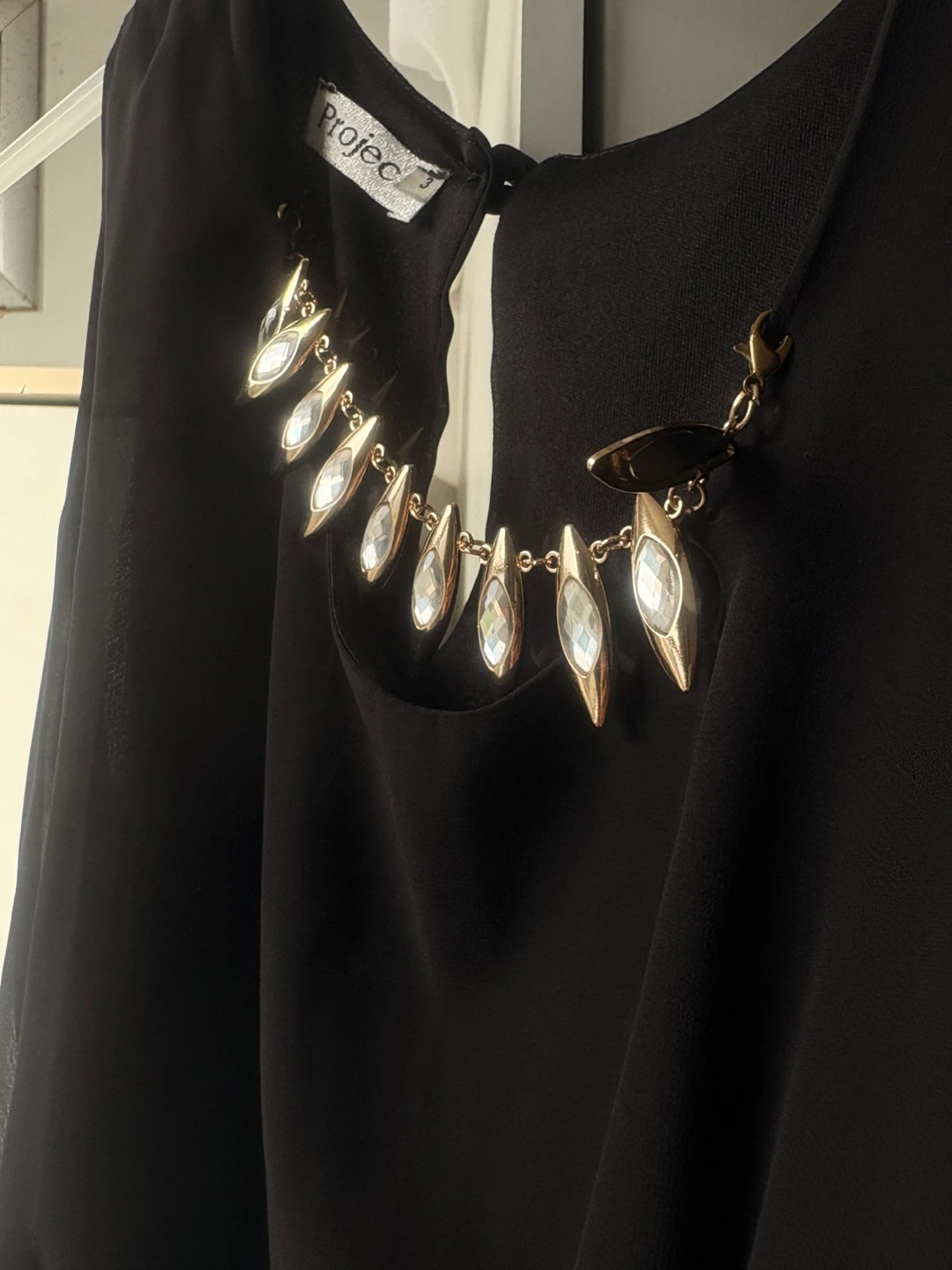 Black Maxi Dress with Gold Chain Belt and Necklace - photo 2