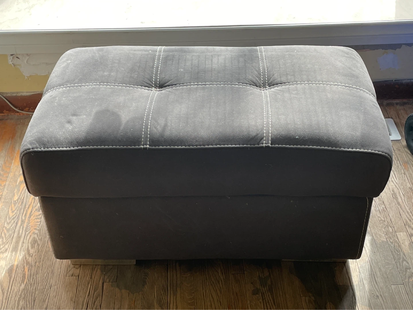 Grey Tufted Storage Ottoman