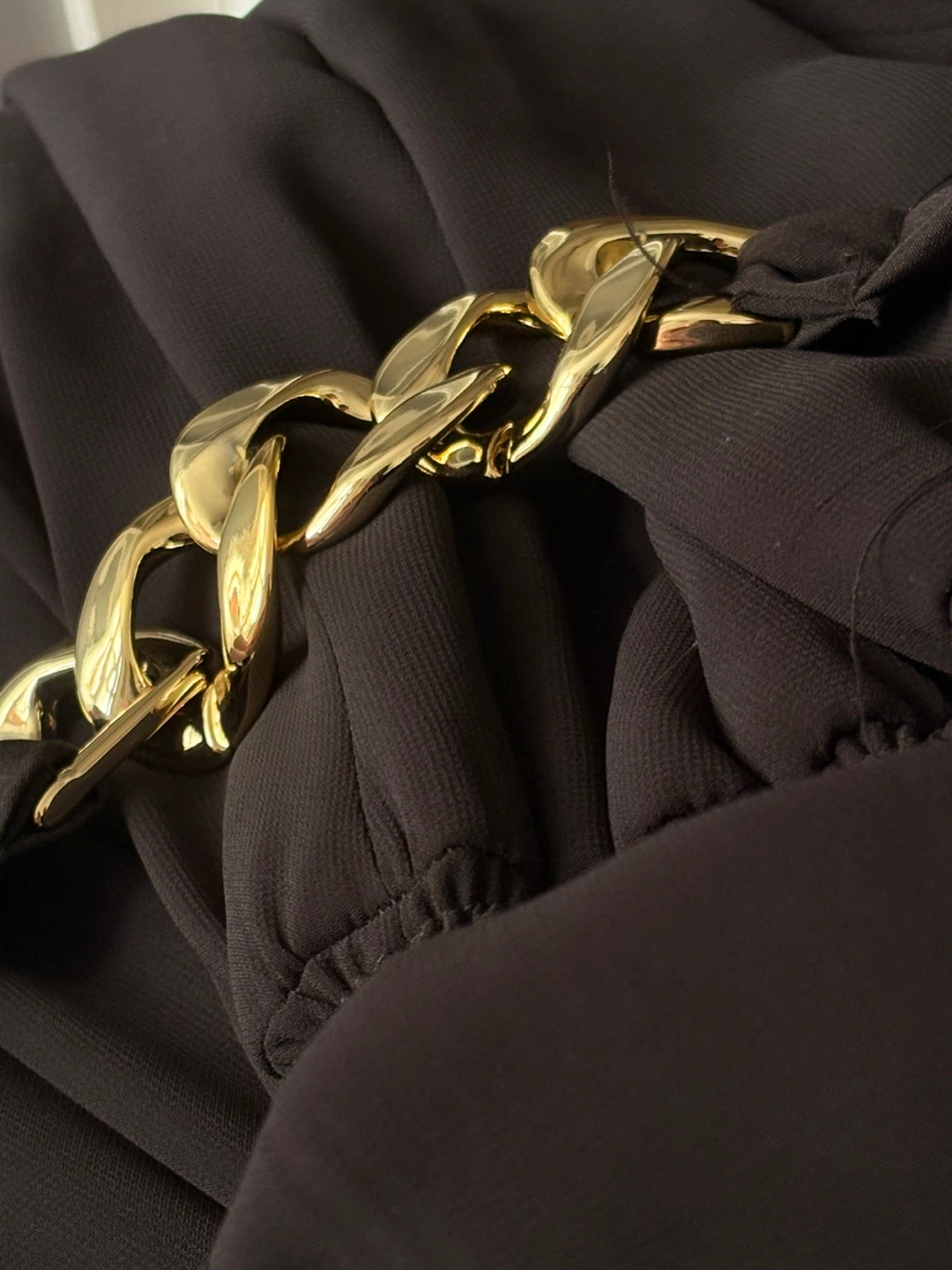 Black Maxi Dress with Gold Chain Belt and Necklace - photo 3