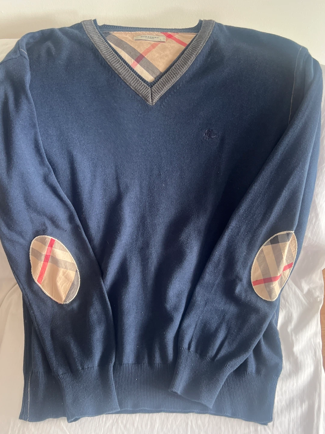 Burberry V-Neck Sweater - Navy - Size L - photo 2